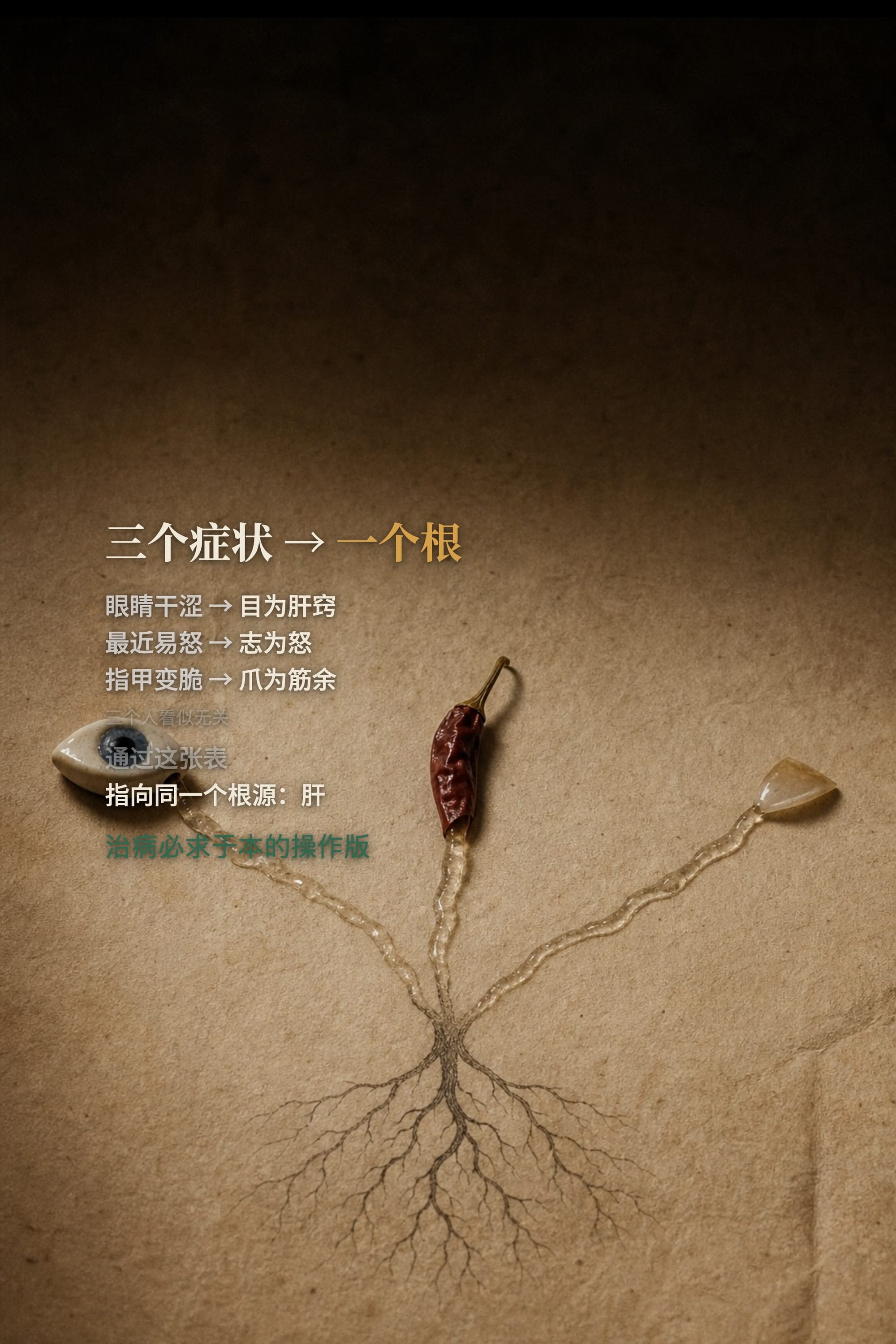 三个症状 → 一个根——通过对应表定位到肝