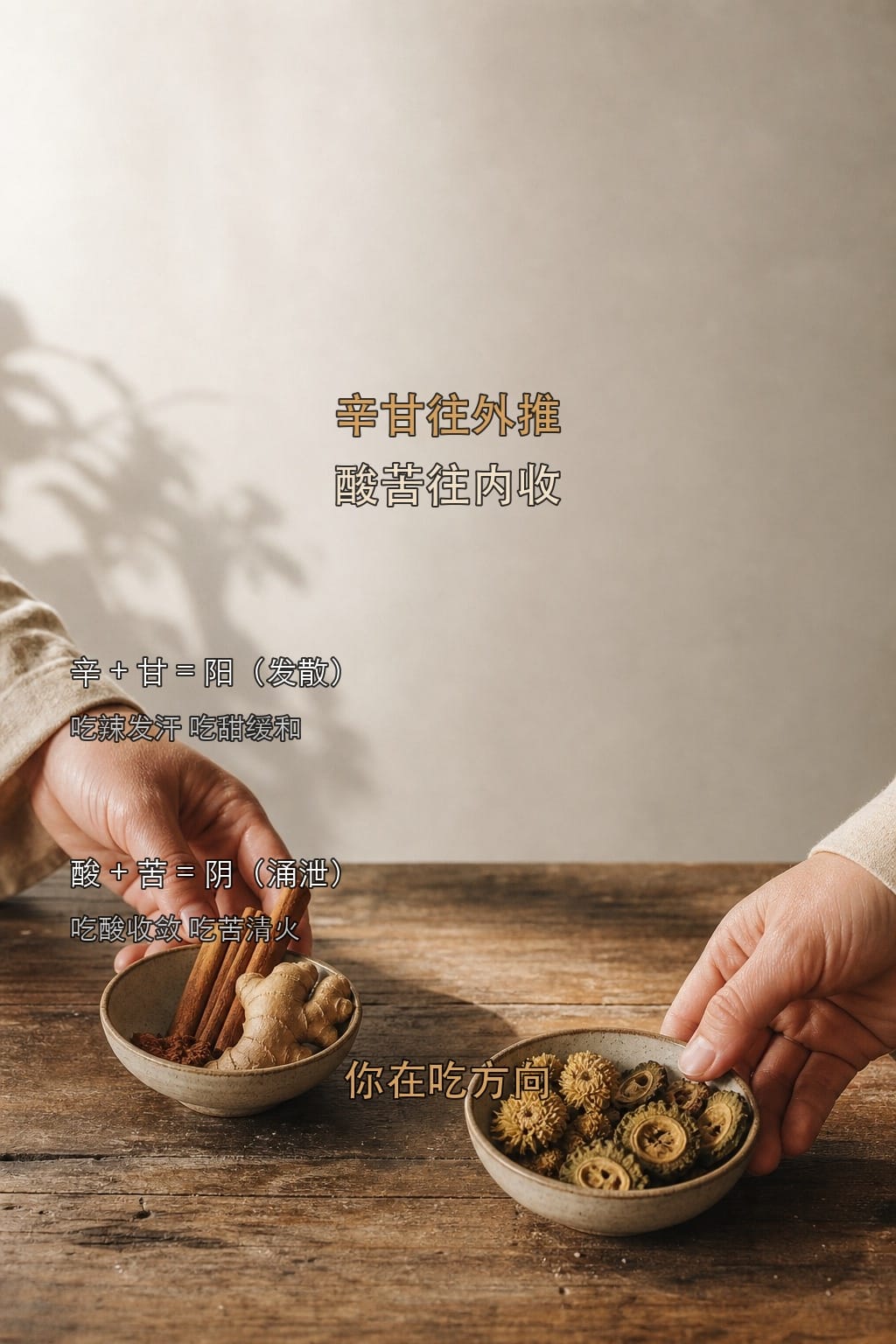 辛甘往外推,酸苦往内收